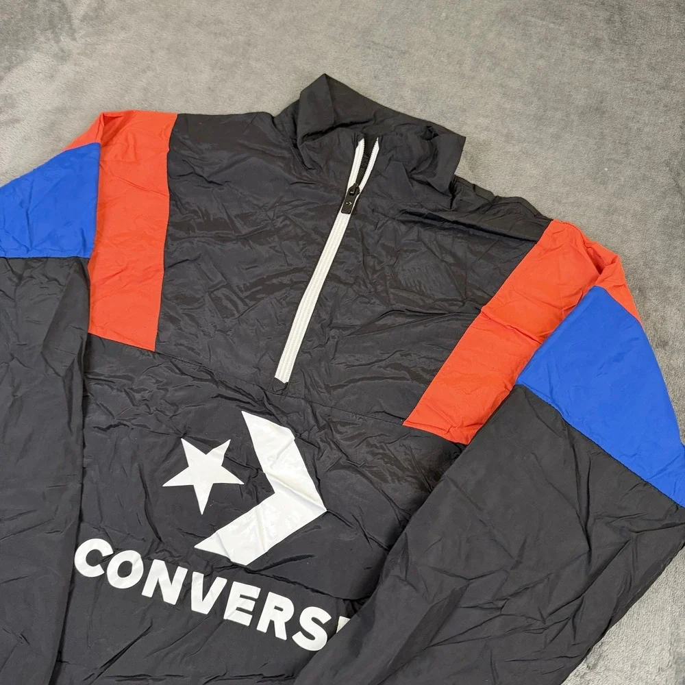 Converse Colorblock Windbreaker Kids Large Black Red Blue Quarter Zip Anorak